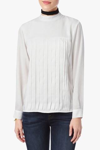 7 For All Mankind Long Sleeve Pleated Blouse In White
