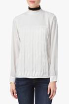 7 For All Mankind Long Sleeve Pleated Blouse In White