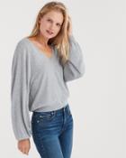 7 For All Mankind Curved Neck Crop Sweater In Heather Grey