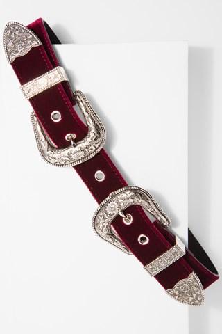 7 For All Mankind Bri Bri Velvet Belt In Burgandy And Silver