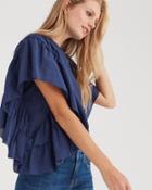7 For All Mankind Butterfly Sleeve Top In Midnight Sky