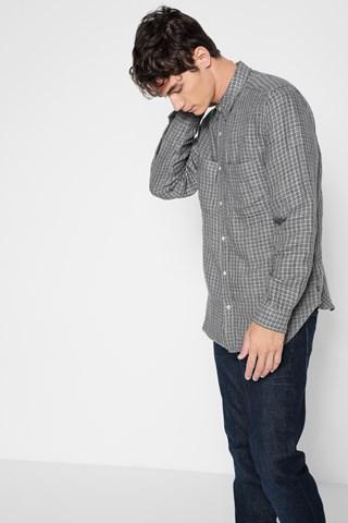7 For All Mankind Long Sleeve Double Face Plaid Shirt In Charcoal