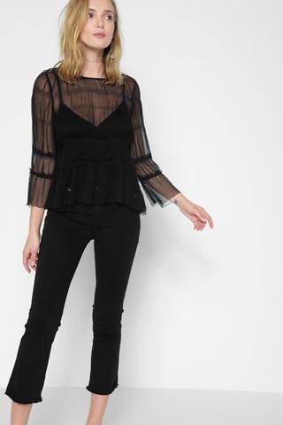 7 For All Mankind B(air) Denim Cropped Boot With Raw Hem In Black