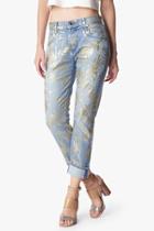 7 For All Mankind The Cropped Relaxed Skinny In Gold Fossil Leaf