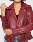7 For All Mankind Women's Leather Asymmetrical Zip Belted Moto Jacket In Rustic Wine