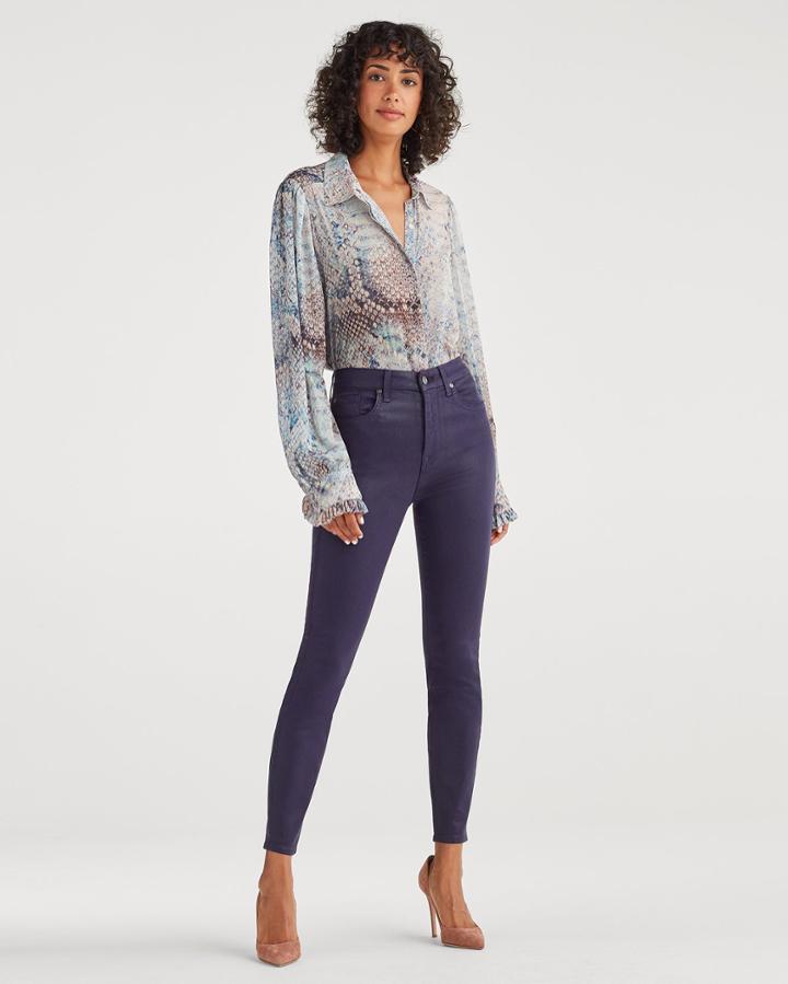 7 For All Mankind Women's High Waist Ankle Skinny In Coated Royal Purple