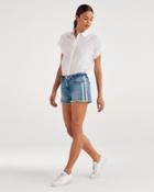 7 For All Mankind Women's High Waist Short With Frayed Hem And Double White Stripes In Sloane Vintage