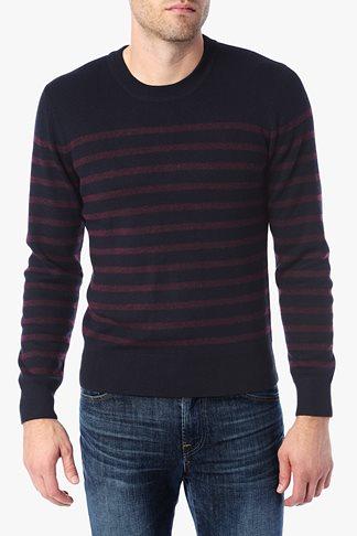 7 For All Mankind Mariner Striped Crew Neck Sweater In Navy/crimson