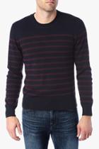 7 For All Mankind Mariner Striped Crew Neck Sweater In Navy/crimson