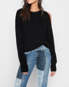 7 For All Mankind Women's Split Sleeve Sweater In Ebony Black