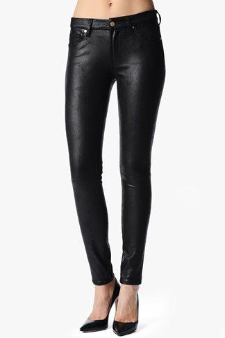 7 For All Mankind The Seamed Skinny In Crackled Leather-like Black