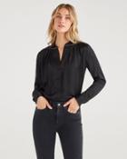 7 For All Mankind Women's Satin Snake Piping Shirt In Jet Black