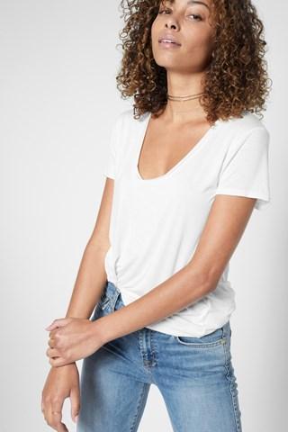 7 For All Mankind Deep U-neck Top In Off White