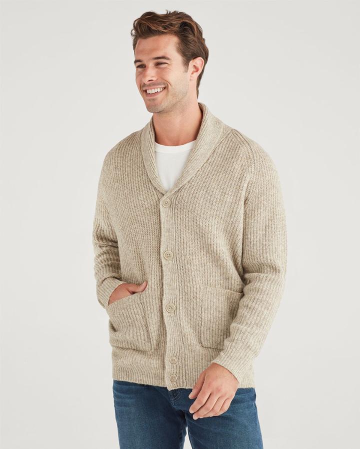 7 For All Mankind Men's Shawl Collar Cardigan In Heather Oatmeal
