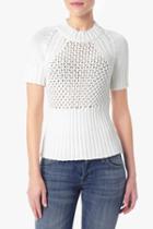 7 For All Mankind Short Sleeve Open Stitch Sweater In White