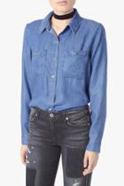 7 For All Mankind Two Pocket Slim Boyfriend Button Front Shirt In Castle Lake Blue