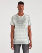 7 For All Mankind Men's Striped Boxer Pocket Tee In Ecru With Spruce Stripe