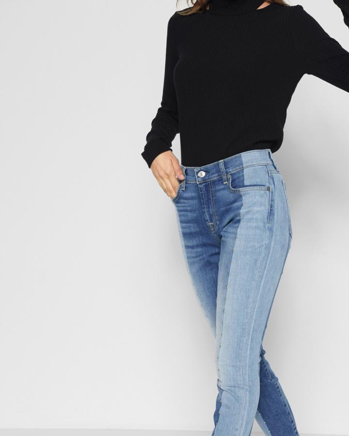 7 For All Mankind Women's Ankle Skinny With Shadow Seam And Studs In Madison Shadow