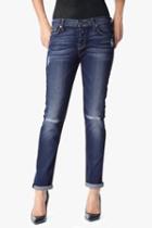 7 For All Mankind Josefina Boyfriend With Knee Holes In Marie Vintage Blue
