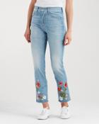 7 For All Mankind Rickie Boyfriend With Cut Off Hem And Floral Embroidery In Light Riviera
