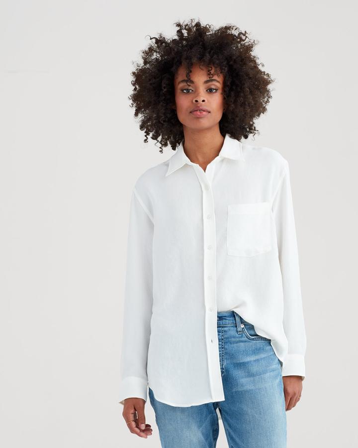 7 For All Mankind Women's High Low Tie Front Shirt In Soft White