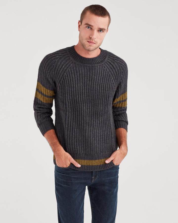 7 For All Mankind College Military Sweater In Charcoal And Olive Stripe
