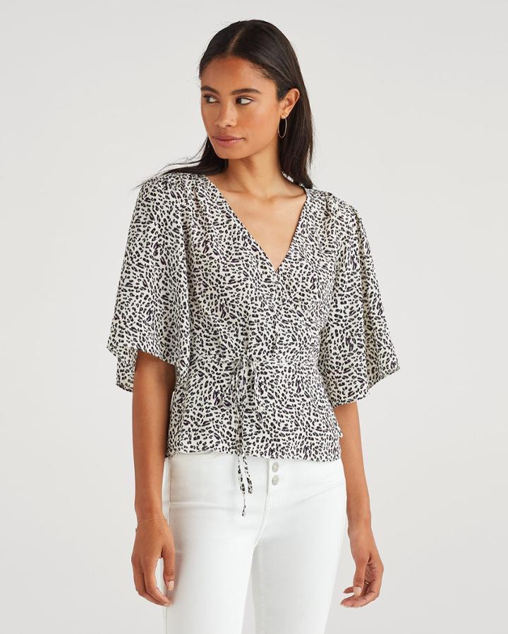 7 For All Mankind Women's Wrap Front Top In Black And White Leopard Print