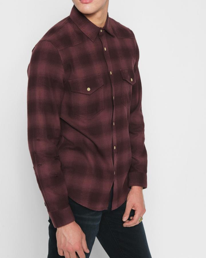 7 For All Mankind Men's Long Sleeve Western Shirt In Port