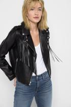 7 For All Mankind Leather Moto Jacket With Fringe In Black