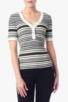 7 For All Mankind Multi Striped Henley In Olive/ink