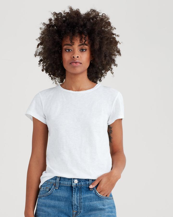 7 For All Mankind Women's Short Sleeve Slub Basic Tee In White