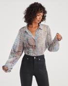 7 For All Mankind Women's Ruffle Cuff Blouse In Pink Snake