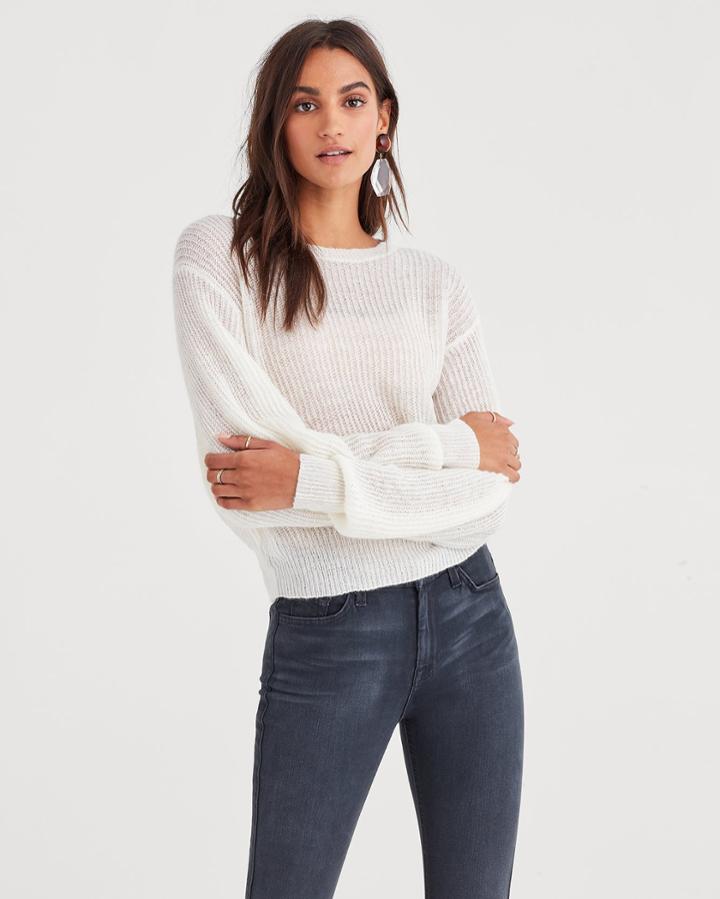 7 For All Mankind Open Weave Sweater In Soft White