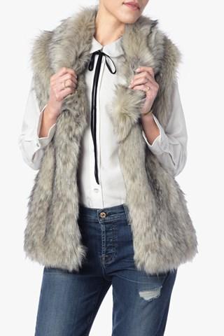 7 For All Mankind Luxe Faux Fur Vest In White And Black