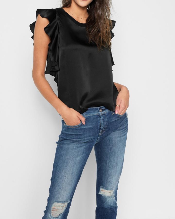 7 For All Mankind Women's Satin Ruffle Tank In Black
