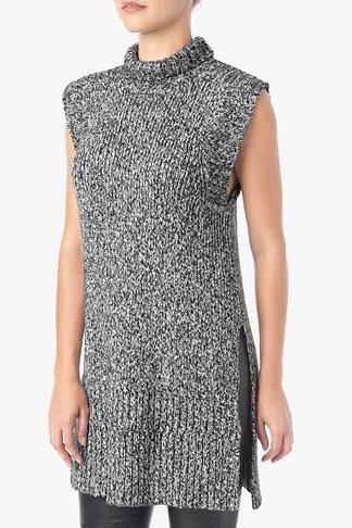 7 For All Mankind Short Sleeve Tunic Sweater In Black Marl