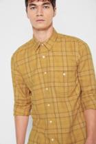7 For All Mankind Long Sleeve Plaid Shirt In Ochre
