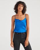 7 For All Mankind Women's Satin Cowl Neck Tank In Retro Blue