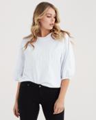 7 For All Mankind Mankind Crewneck Sweatshirt With 3/4 Puff Sleeve And Embroidery In White