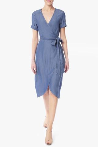 7 For All Mankind Denim Wrap Dress In Clear Water Blue