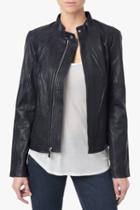 7 For All Mankind Leather Stand Collar Jacket In Navy