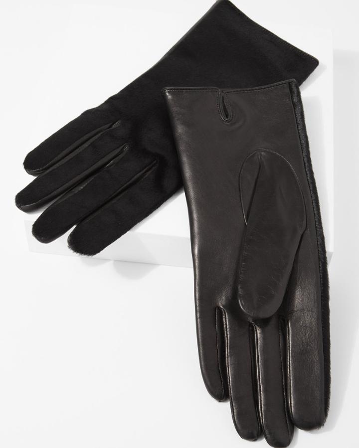 7 For All Mankind Women's Amato Calf Hair Short Gloves In Black