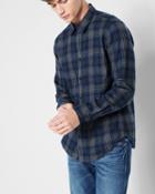 7 For All Mankind Men's Long Sleeve Plaid Shirt In Navy