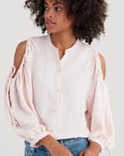 7 For All Mankind Cold Shoulder Tie Top In Pink Sunrise