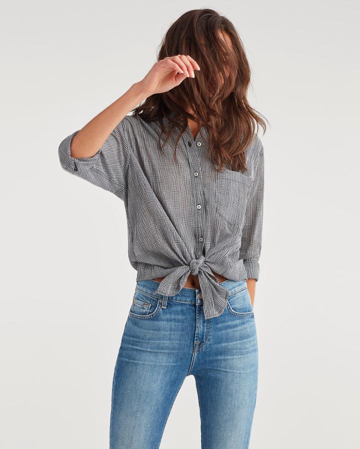 7 For All Mankind Women's High Low Tie Shirt In Gingham