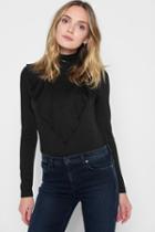 7 For All Mankind Turtleneck Ruffle Top In Black