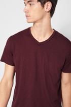 7 For All Mankind Short Sleeve Raw V-neck Tee In Dark Burgundy