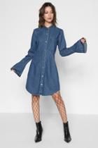 7 For All Mankind Bell Sleeve Denim Shirt Dress In Pico Blue