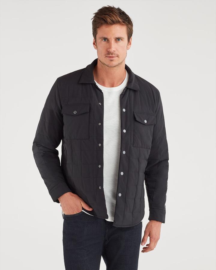 7 For All Mankind Men's Quilted Shirt Jacket In Black