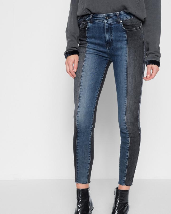 7 For All Mankind Women's Ankle Skinny With Piecing And Cut Off Hem In Indigo Sulphur